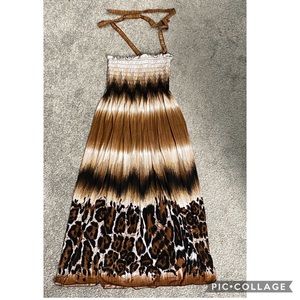 Shirred Sleeveless Midi Dress, M